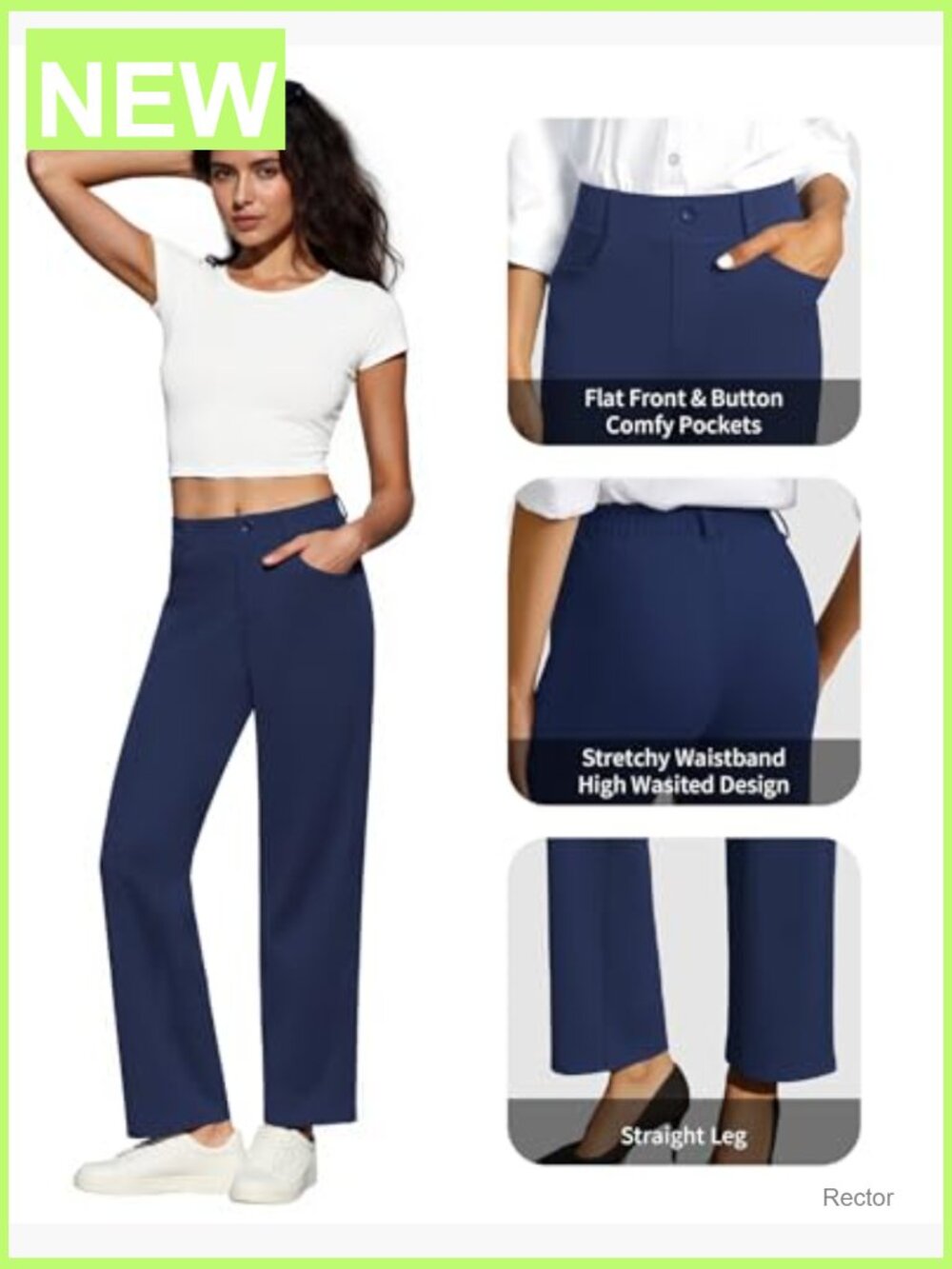 High Waisted Pull On Dress Pants Stretchy Straight Leg Business Trousers with - Picture 4 of 7